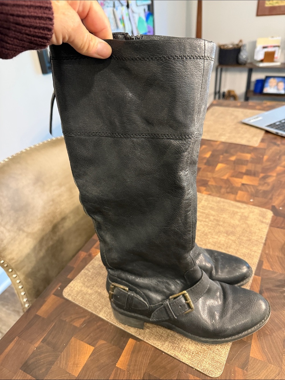 Men's Black Leather Knee-High Riding Boots